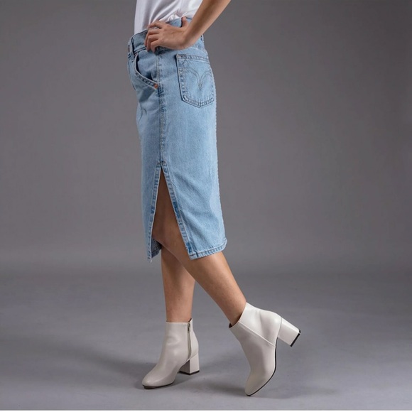 Levi’s White Wash Midi Side Slit Skirt size 27 - Picture 3 of 16